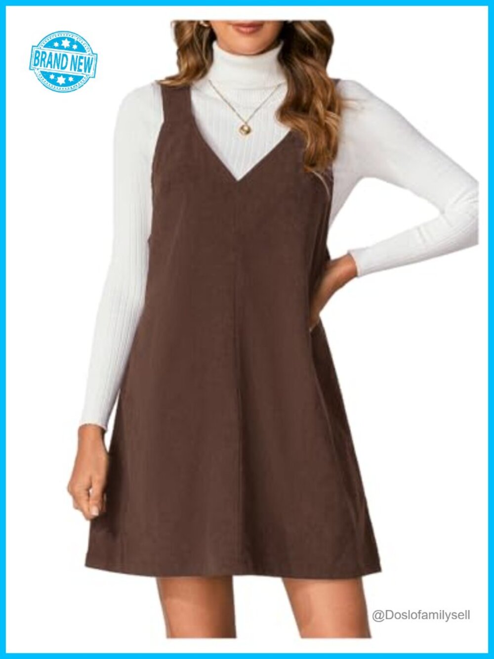 Corduroy Overall Dress Mini Pinafore Jumper Sleeveless V-Neck Casual Fall